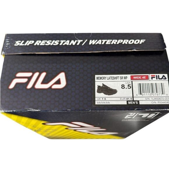 Fila Lateshift Black Slip Resistant Waterproof Memory Foam Men’s Work Shoe XWide - Picture 9 of 16